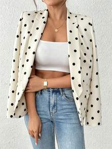 SHEIN PETITE Women's Polka Dot Casual Versatile Commute Travel Long Sleeve Blazer Jacket - Apricot - View 4