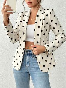 SHEIN PETITE Women's Polka Dot Casual Versatile Commute Travel Long Sleeve Blazer Jacket - Apricot - View 5