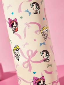 THE POWERPUFF GIRLS X SHEIN 500ml /16 Oz 真空隔熱不鏽鋼杯，1個防漏蓋，適用於熱飲/冷飲，適用於大多數杯架 - 米色 - 查看 8