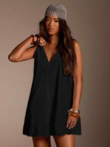 Athîral Women's Solid Color Sleeveless Mini Dress - Black - View 3