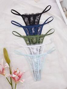 SHEIN 5件組性感蕾絲女款丁字褲舒適內褲 - 彩色 - 查看 2