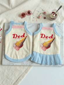PETSIN 1PC New Cartoon Pet Vest, Spring Summer Clothes For Small Dogs Cats Teddy Pomeranian Poodle - Baby Blue - View 5