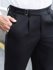 Manfinity Bizformal 男士黑色斜紋編織正式商務西裝長褲，禮儀用 - 黑色 - 查看 4
