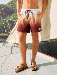 Manfinity VDAYZ Pantalones cortos de playa para hombre con cintura de cordón, color degradado y bolsillos, para vacaciones - Óxido marrón - Ver 5