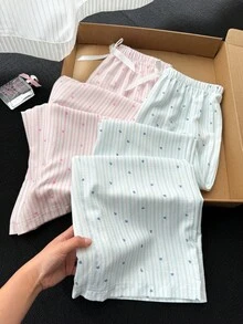 Snug Zone 女款可愛休閒多色條紋愛心印花中腰長版睡褲 2 件組 - 彩色 - 查看 6