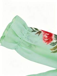 EMERY ROSE Women's Floral Print Deep V-Neck Blouse - Green - View 4