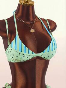 Amplova Women's Polka Dot Patchwork Striped Sexy 2 In 1 Swimsuit Set, Suitable For Summer Beach Vacation - Multicolor - View 8