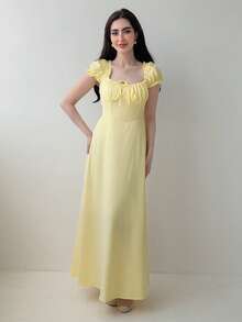 Yasmeen Edit Yasmeen Edit PoPoHouse 女士优雅连衣裙，纯色波西米亚度假风，低领露肩设计，后背系带细节，打造休闲宽松的沙滩裙造型，适合春夏及各种场合。 - 黃色 - 查看 6