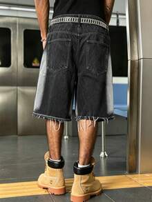 Manfinity EMRG Frayed Hem Denim Shorts - Black - View 2