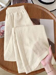 Rusticease Women's Casual Versatile Solid Color Wide Leg Pants - Apricot - View 1