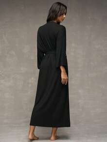 Esseday Bata de encaje cómoda para mujer - Negro - Ver 2