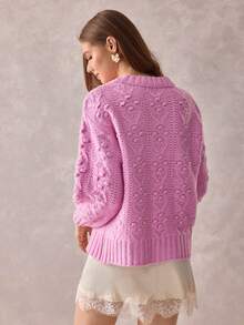 SHEIN WOMEN'S WEAR Textured Bobble Knit Chunky Sweater - Pink - View 2