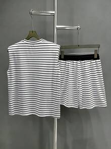 Manfinity Homme Men's Striped Versatile Crew Neck Tank Top And Pocket Drawstring Waist Casual Shorts Set - Multicolor - View 5