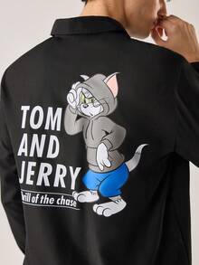 Strevion TOM & JERRY Men's Casual Curious Tom Print Long Sleeve Shirt - Black - View 3