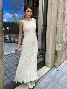 DAZY 度假風女款綁帶掛脖長洋裝 夏季陽光裙 - 白色 - 查看 7