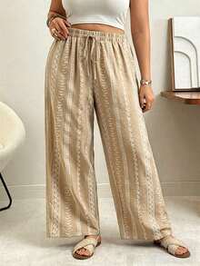 Ceyna Pantalones azules versátiles de tejido casual para vacaciones de primavera/verano en talla grande - Albaricoque - Ver 4