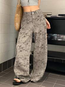 DAZY Pantalon long droit ample taille moyenne pour femme, style complet, effet gris, avec tops mignons, pour sortir en soirée, été, street - Gris - Voir 8