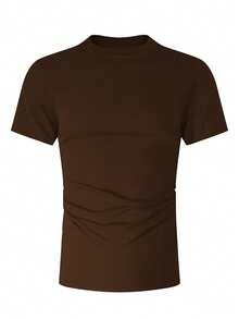 Manfinity Dauomo Men's Summer Casual Solid Color Short Sleeve T-Shirt Vacation Dark Brown - Chocolate Brown - View 3