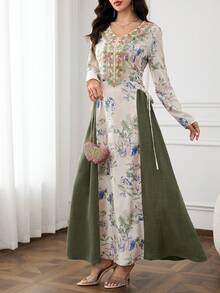 Yasmyna Women's Colorblock Patchwork Floral Print Arabian Dress - Multicolor - View 7