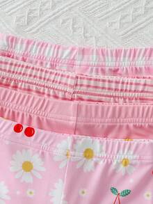 SHEIN Playful Pals 韓式甜美女童T恤短褲套裝，荷葉邊裝飾、飛袖、蝴蝶印花、條紋、小雛菊、花卉圖案，柔軟夏季百搭女嬰套裝，多色可選 - 粉色 - 查看 8