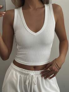 DAZY Women's Summer Round Neck Backless Hollow Design Fitted Cropped Casual Sexy Camisole Top Golf White - White - View 4