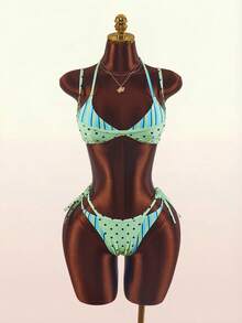 Amplova Women's Polka Dot Patchwork Striped Sexy 2 In 1 Swimsuit Set, Suitable For Summer Beach Vacation - Multicolor - View 2