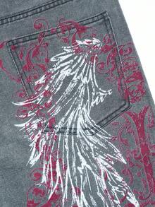 Zalmeno 男士哥特印花水洗牛仔短裤，街头嘻哈风格 - 灰色 - 查看 6