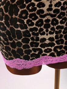 Amplova Women's Summer Sexy Lace Patchwork Leopard Print Fitted Mini Dress - Brown - View 6