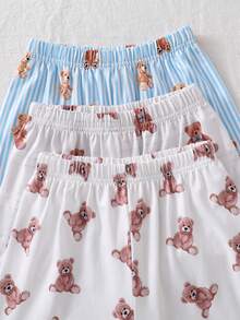 [Random 3 Sets, 1 Set Sent] Young Boy Casual Simple Cute Bear Print Short Sleeve Cardigan And Shorts Loungewear Set, Loose And Comfortable, Suitable For Spring And Summer, Great For Home Or Outings, Sweet And Cozy - Multicolor - View 4