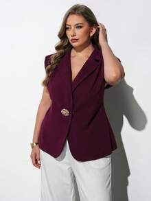 Maija Plus Size Elegant Solid Color Suit Vest Office Dark Purple Summer - Burgundy - View 4