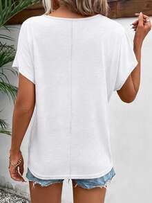 SHEIN Frenchy 95% Cotton Casual Minimalist White T-Shirt For Women, Suitable For Summer,Summer Top - White - View 2