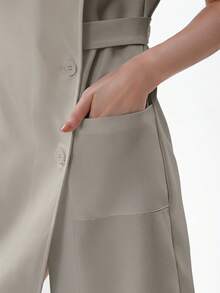 TaskEZ 女式手术服制服纽扣前开襟医院护士手术服连衣裙实验服 - 駝色 - 查看 8