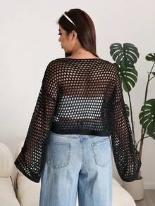 Solflare Suéter de punto hueco de unicolor talla grande nuevo para otoño/invierno, para salir en vacaciones de otoño - Negro - Ver 2