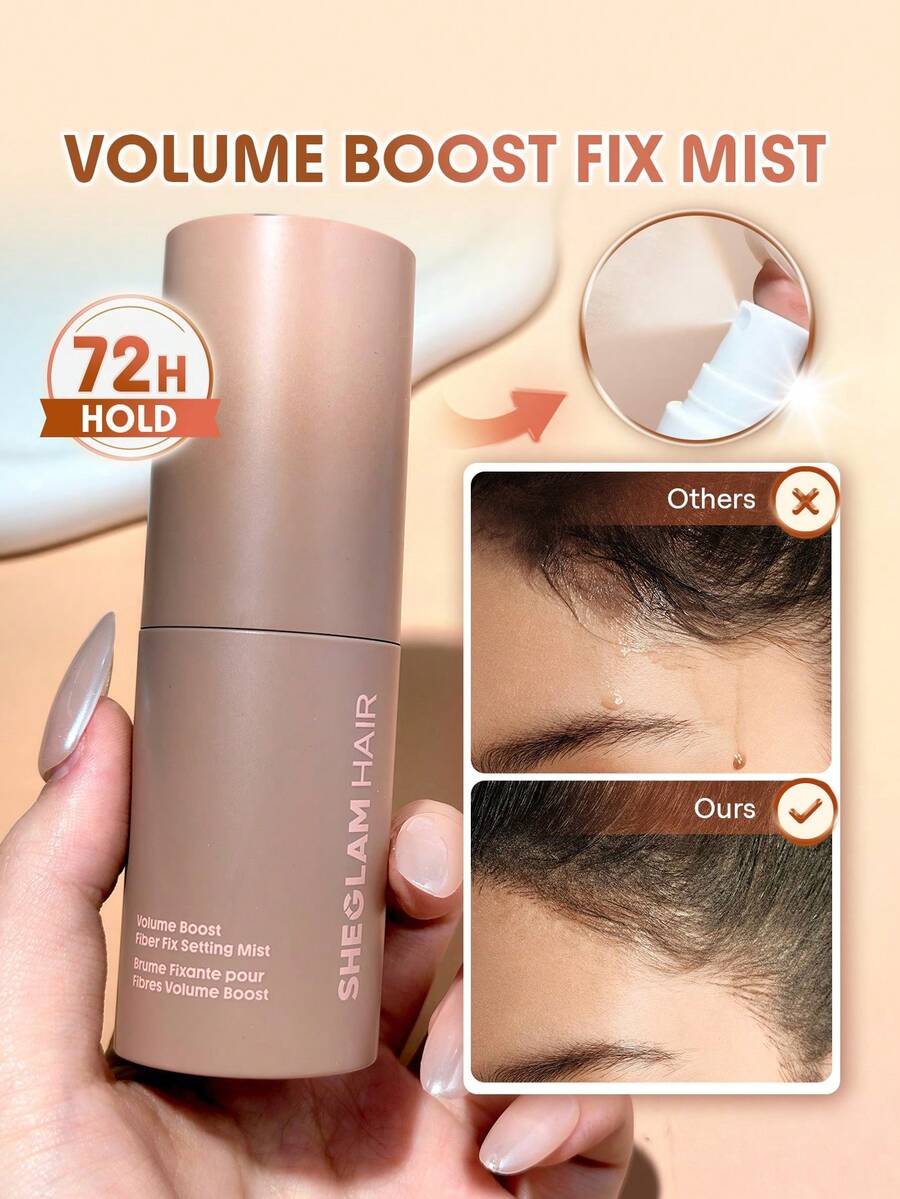 SHEGLAM HAIR Volume Boost Fiber Fix Setting Mist,Hair Fiber Setting Mist,3 Min Film & 72H Hold Windproof Style Stays Put,No Color Run After Sweating,Waterproof Hairline Enhancer & Volumizing Sprays Suitable For All Hair Types - Full Size - View 1