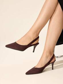 CUCCOO BASICS Woman Shoes Minimalist Elegant Point Toe Black Slingback Stiletto Pumps For Summer Vacation Shoes Summer Elegant Heels Back To School Shoes College Student Shoes Spring Shoes Spring Break Easter For Christmas - Coffee Brown 1 - View 2
