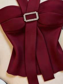 Franclia Casual Women's Rhinestone Buckle Design Fashion Halter Top - Burgundy - View 3