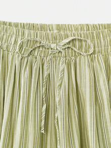 NYA SZN Matching Set Top & Pant Halter Top Balloon Hem Striped Barrel Leg Trouser Jogger Warm Weather Club Day Outfits For Women - Green - View 10