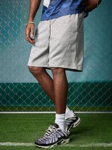 EVRINFINITE Pantalones cortos de punto casuales con patrón bordado sencillo para hombres, pantalones de chándal rectos y holgados con parches de estilo urbano - Gris Claro - Ver 6