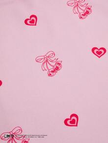 Sweetra THE POWERPUFF GIRLS X SHEIN Damen Rosa Herz Kirsch Muster Kordelzug Crop Top, sexy süßer Mädchenstil, geeignet für Date/Straße/Pendeln, schlankmachendes Taillen-betonendes Puffärmel T-Shirt - Pink - Übersicht 4