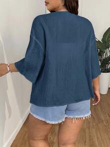 Comfortcana Plus Size Lightweight Short White Jacket , Summer Cotton Comfortable Cardigan In Fall/Winter - Dusty Blue - View 9