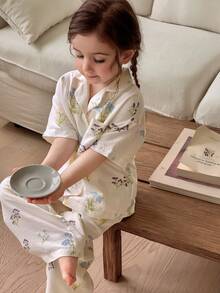 Dazy Kids Floral Print Loose Top + Straight Leg Pants Set For Young Girls Loungewear - White - View 6