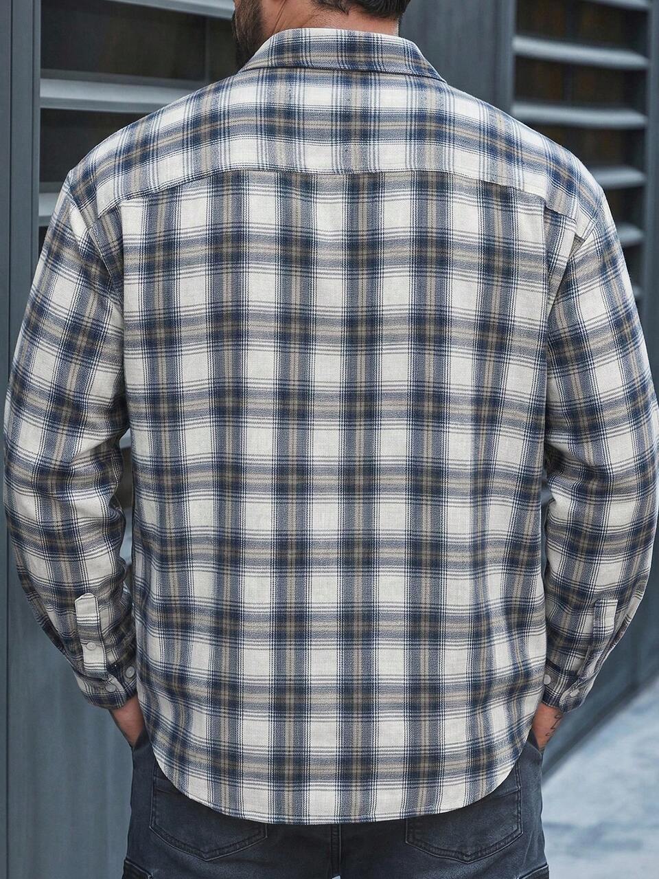 Plaid Fabric Long Sleeve Men's Plus Size Shirt