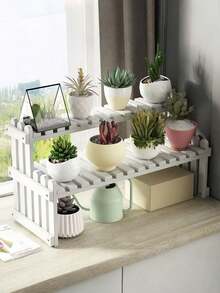 1PC Double Layer Windowsill Succulent Plant Shelf Floor Standing Indoor Storage Rack Multi Tier Desktop Display For Office Home Decor - White - View 11