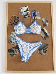 Swim Mod Women's Seashell Print Bikini Set With Bra And Triangle Bottoms For Beach Vacation - Multicolor - View 6