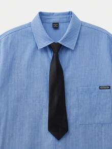 SWAVVY Men's Single-Breasted Preppy Style Short Sleeve Shirt - Baby Blue - View 3