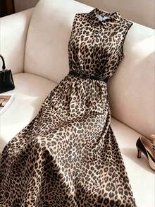GlowEve CURVE Plus Size Women's Leopard Print Casual Elegant Normal Party Brunch Dinner Formal Dress Beige Summer - Multicolor - View 1