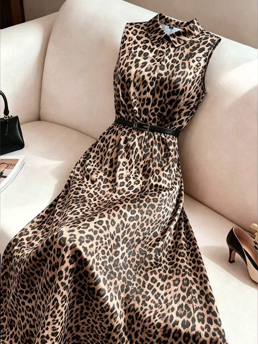 GlowEve CURVE Plus Size Women's Leopard Print Casual Elegant Normal Party Brunch Dinner Formal Dress Beige Summer - Multicolor - View 1