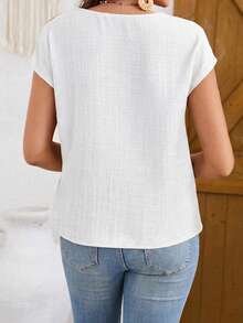 SHEIN LUNE Women's Casual Solid Color Linen-Like Shirt, Spring/Summer,Summer Top - White - View 4