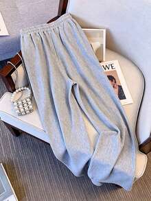 Franclia Top de manga raglán de cuello redondo a juego + Pantalones de pierna recta con bolsillos en diagonal - Gris - Ver 5