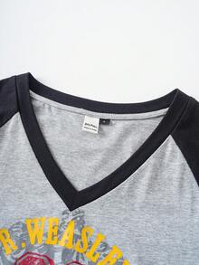 HARRY POTTER X SHEIN Women's Casual Colorblock T-Shirt For Summer - Grey - View 8